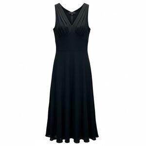 Anne Klein Black Silk Chiffon Midi Dress Sleeveless Y2k, Babydoll, V Neck 4